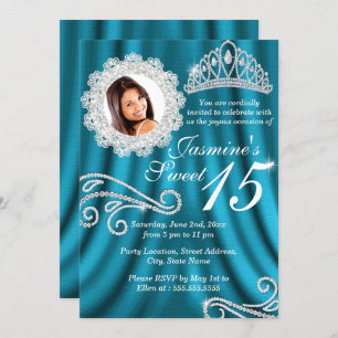 Invitation Silver Diamond Tiara Photo Quinceanera