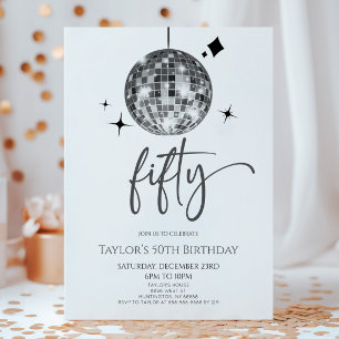 Invitation Silver Disco Ball Cinquante-ème fête d'anniversair