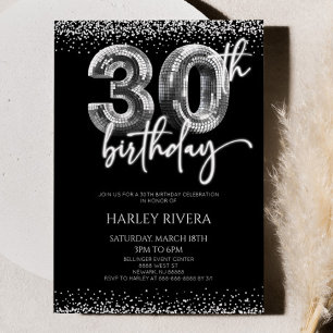 Invitation Silver Disco Ball Parties scintillant 30ème annive