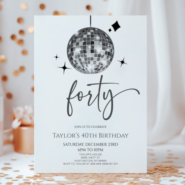 Invitation Silver Disco Ball Quarante fête d'anniversaire (Créateur téléchargé)
