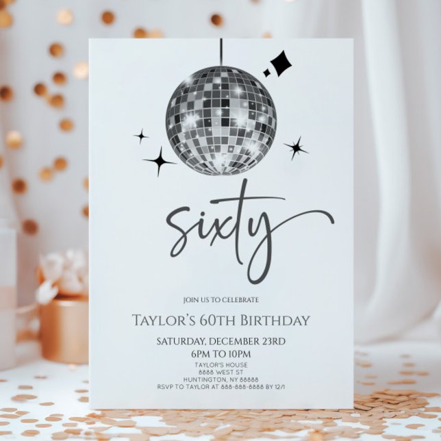 Invitation Silver Disco Ball Soixante 60e fête d'anniversaire (Créateur téléchargé)
