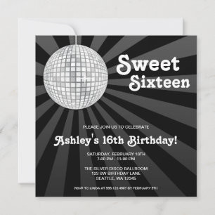 Invitation Silver Disco Ball Sweet 16 Anniversaire
