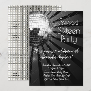 Invitation Silver Disco Ball Sweet sixteen 16ème Dance Party