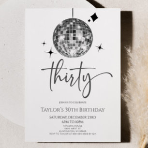 Invitation Silver Disco Ball Trente fête d'anniversaire