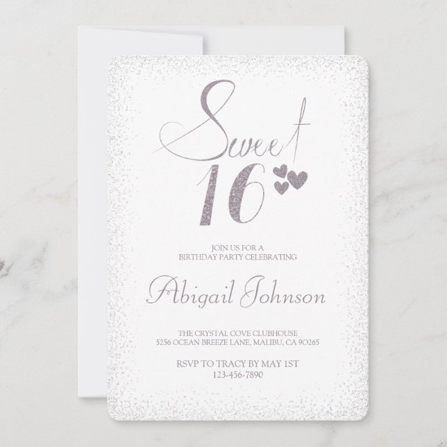 Invitation Silver Elegant Girls Sweet 16 Anniversaire (Devant)