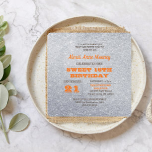 Invitation Silver et Topaz Orange Parties scintillant Sweet 1