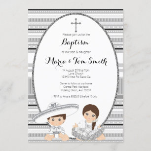 Invitation Silver Fiesta Boy & Girl Baptism Christening