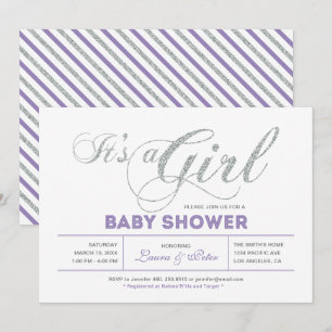Invitation Silver Fille, typographie moderne Baby Shower