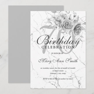 Invitation Silver Floral 70e Anniversaire Marbre de fête