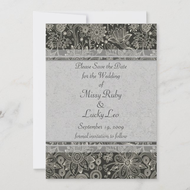 Invitation Silver Floral & Lace Sauvez la date de publication (Devant)