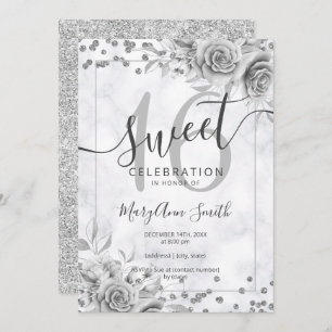 Invitation Silver Floral Sweet 16 Anniversaire Marbre Parties