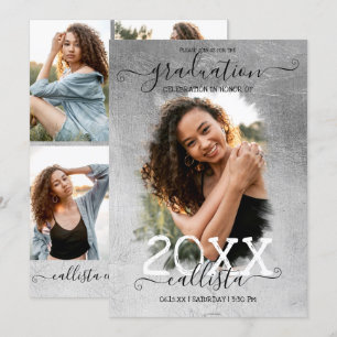 Invitation Silver Foil Halo Photo Collage Graduation