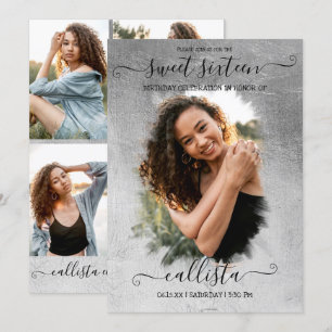 Invitation Silver Foil Halo photo Collage Sweet 16