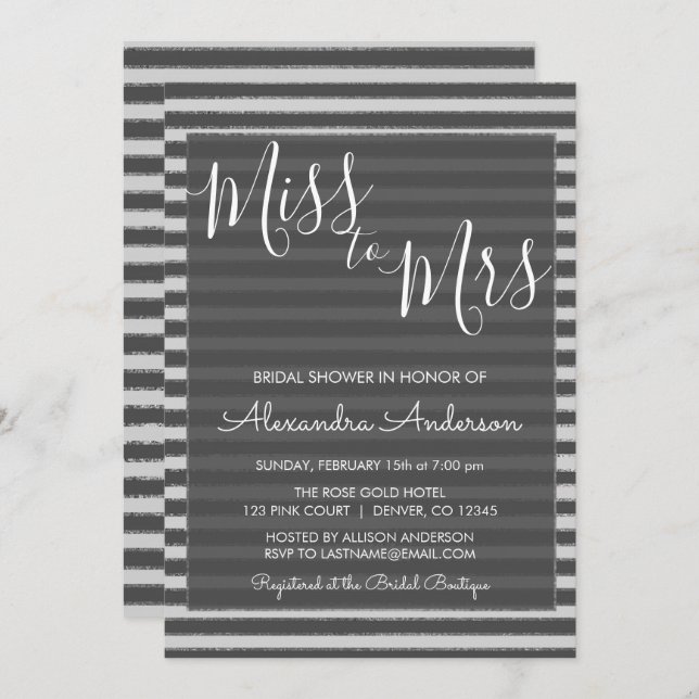 Invitation Silver Foil Miss à Mme Fête des mariées (Devant / Derrière)