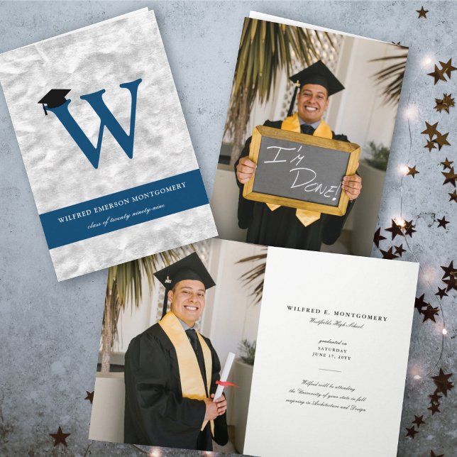 Invitation Silver Foil Monogramme Alphabet W Moderne Photo Gr (Créateur téléchargé)