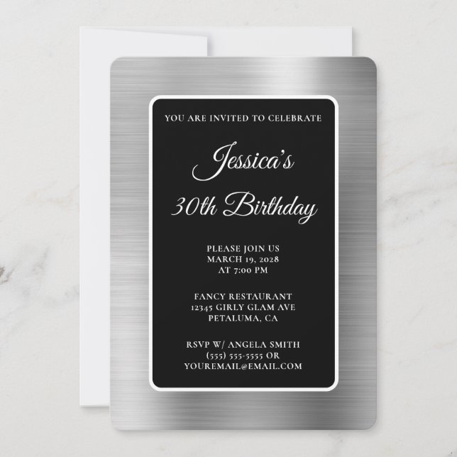 Invitation Silver Foil noir et blanc 30e anniversaire (Devant)