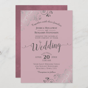 Invitation Silver Frills Elegant Dusty Rose Mauve Mariage