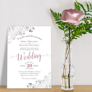Invitation Silver Frills Elegant Dusty Rose sur Mariage blanc
