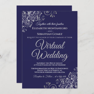 Invitation Silver Frills Elegant Navy Blue Virtual Mariage