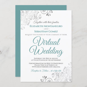 Invitation Silver Frills Elegant Turquoise & Blanc Mariage vi