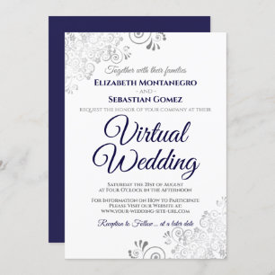Invitation Silver Frills Marine Blue & White Mariage virtuel
