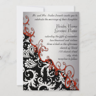 Invitation Silver & Fuchsia Vintage Damask Romantic Swirl