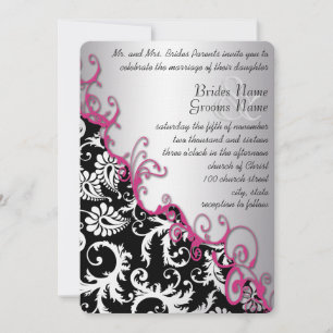 Invitation Silver & Fuchsia Vintage Damask Romantic Swirl