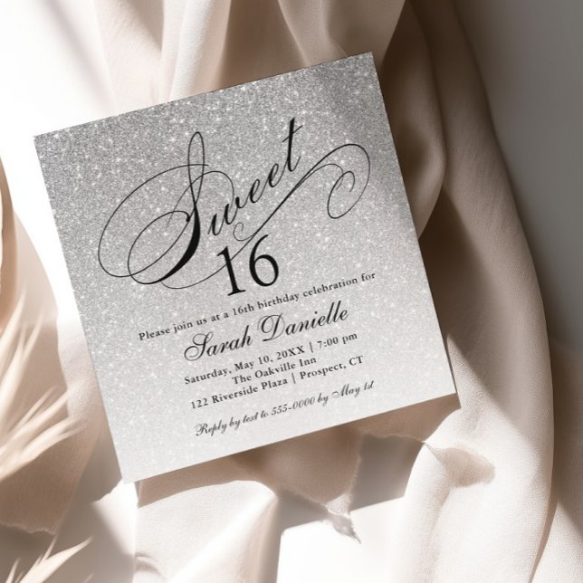 Invitation Silver Glam Parties scintillant Sweet 16 Carré Inv (Créateur téléchargé)