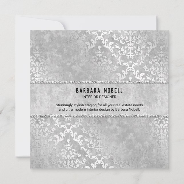 Invitation Silver Glimmer Damask Mariage élégant (Dos)