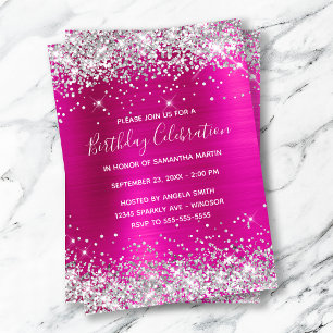 Invitation Silver Glitter Hot Pink Foil Birthday Celebration