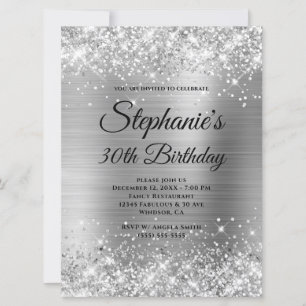 Invitation Silver Glittery Foil Fancy Monogramme 30e annivers