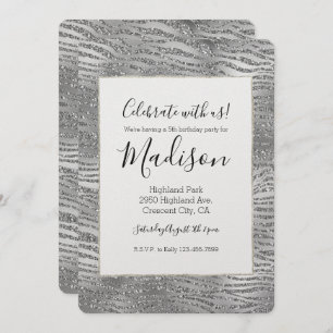 Invitation Silver Glitz Zebra Print