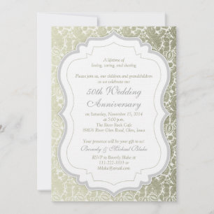 Invitation Silver Gold Damask 50e anniversaire Mariage