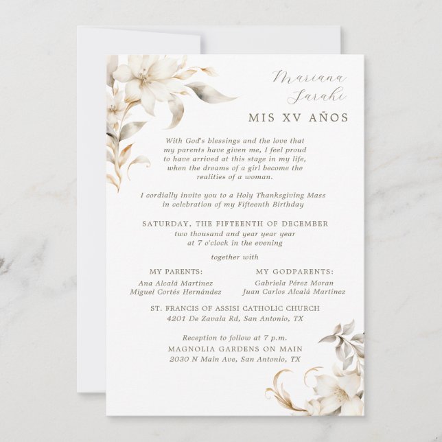 Invitation Silver & Gold Elegant Winter Quinceañera (Devant)