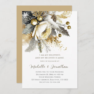 Invitation Silver Gold Noël hiver Bible Verse Mariage