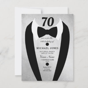 Invitation Silver Gold Tuxedo Mens 70e anniversaire Invitatio
