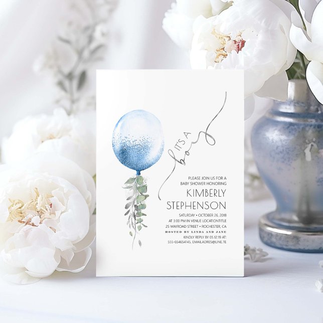 Invitation Silver Green et Blue Balloon Baby shower Invit (It's a Boy! Silver and Blue Baby Shower Invitations)