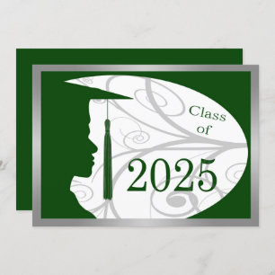 Invitation Silver & Green Man Silhouette 2025 Party
