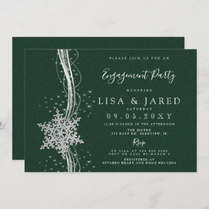 Invitation Silver Green Snowflakes