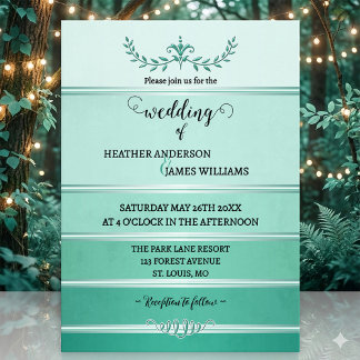Invitation Silver Green Striped Tone on Tone Wedding
