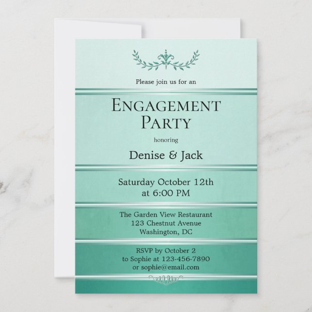 Invitation Silver Green Ton sur Ton Stried Engagement Party (Devant)