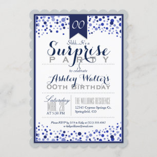 Invitation Silver Grey, Blanc, Navy Blue Surprise Party