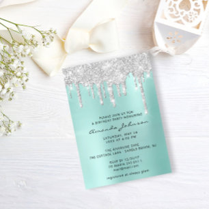 Invitation Silver Grey Blue Parties scintillant Effet Drithda