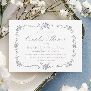 Invitation Silver Grey Classique Français Floral Couples Douc
