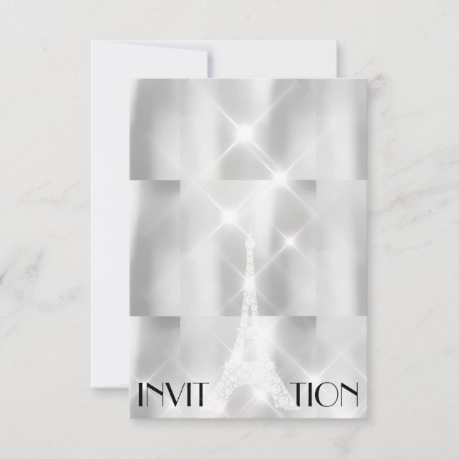 Invitation Silver Grey Eiffel Tower Paris Fête des mariées Ev (Devant)