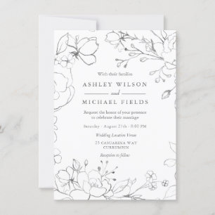 Invitation Silver Grey Floral Moderne Mariage élégant