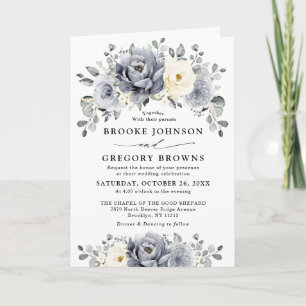 Invitation Silver Grey Ivory Floral hiver Rustique Mariage
