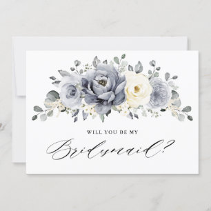 Invitation Silver Grey Ivory Floral Serez-vous ma servante d'
