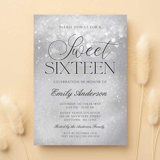 Invitation Silver Grey Parkle Sweet 16 (Créateur téléchargé)