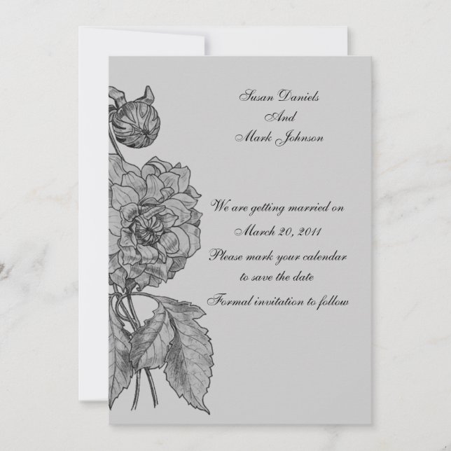 Invitation Silver Grey Peony Mariage Floral Enregistrer La Da (Devant)